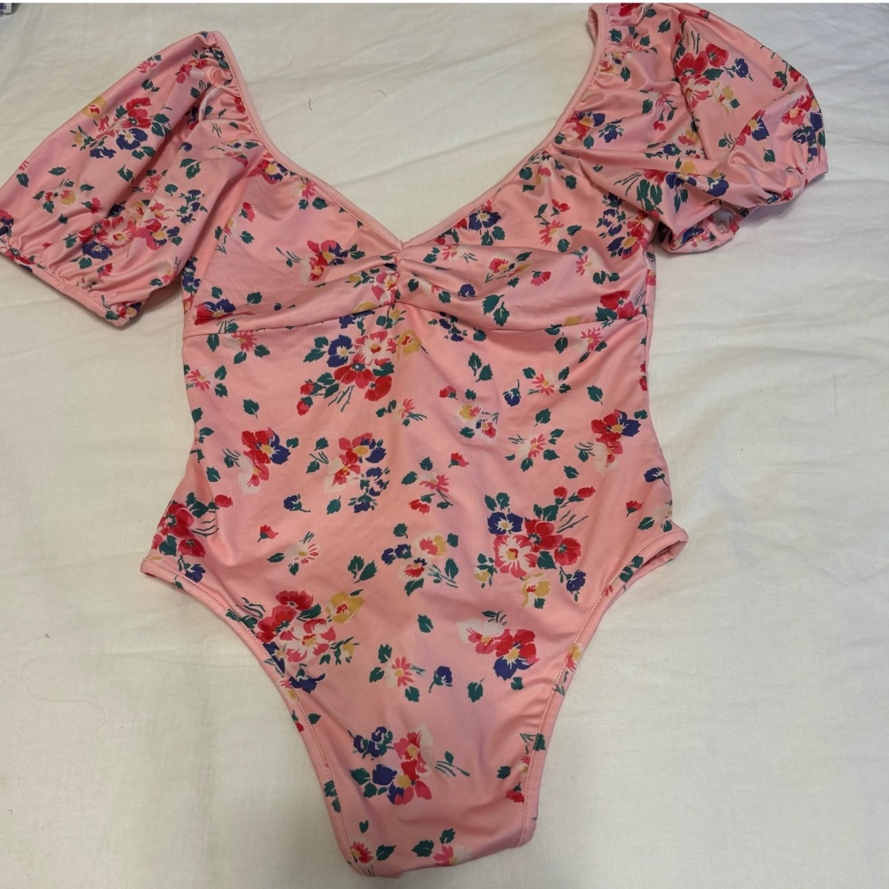 LoveShackFancy Floral Puffed Sleeve One Piece - Multi Floral - Small - $199